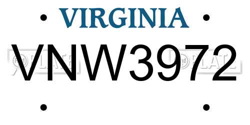 VNW3972 Virginia License Plate