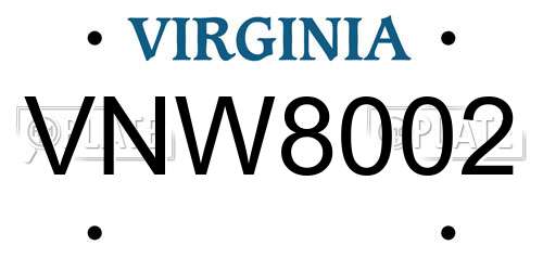 VNW8002 Virginia License Plate