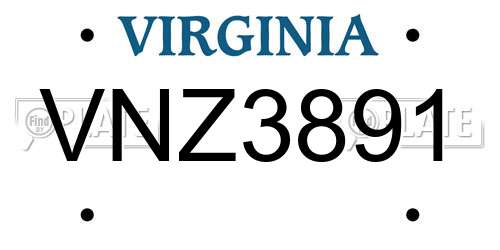 VNZ3891 Virginia License Plate