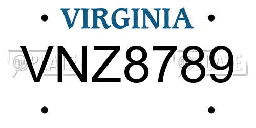VNZ8789 Virginia License Plate