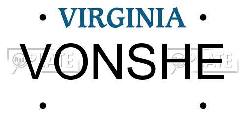 VONSHE Virginia License Plate
