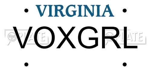 VOXGRL Virginia License Plate