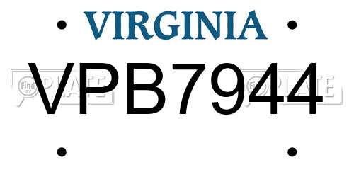 VPB7944 Virginia License Plate