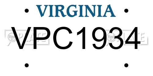 VPC1934 Virginia License Plate