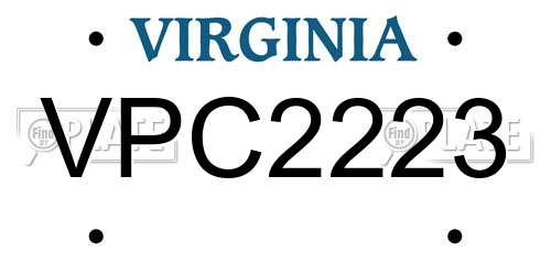 VPC2223 Virginia License Plate