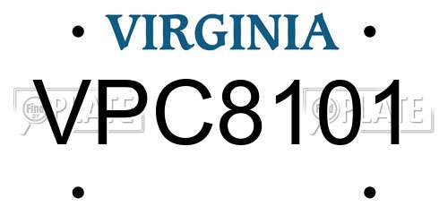 VPC8101 Virginia License Plate