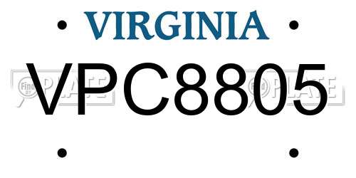 VPC8805 Virginia License Plate