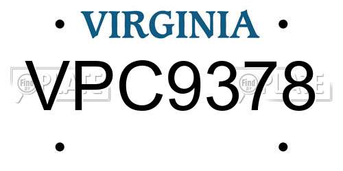 VPC9378 Virginia License Plate
