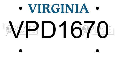 VPD1670 Virginia License Plate