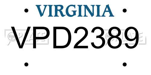 VPD2389 Virginia License Plate