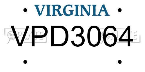VPD3064 Virginia License Plate