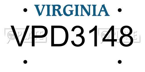 VPD3148 Virginia License Plate