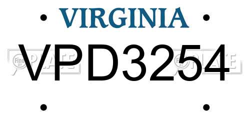 VPD3254 Virginia License Plate