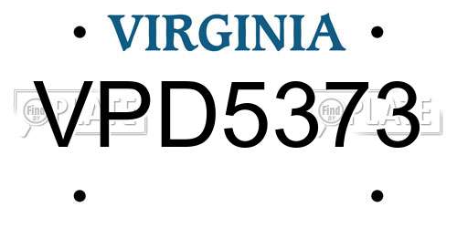 VPD5373 Virginia License Plate