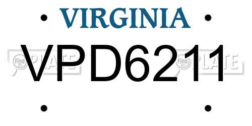 VPD6211 Virginia License Plate