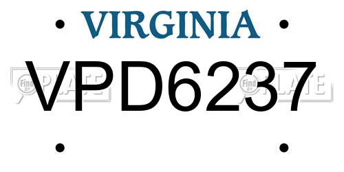 VPD6237 Virginia License Plate
