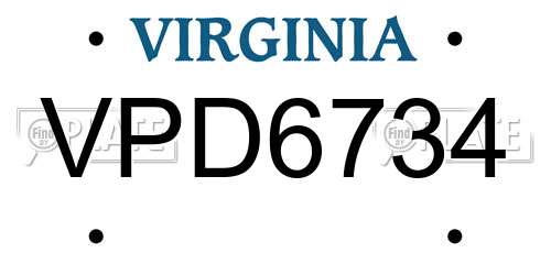 VPD6734 Virginia License Plate