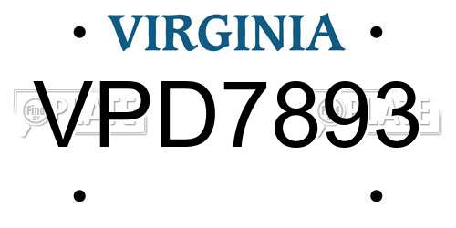 VPD7893 Virginia License Plate