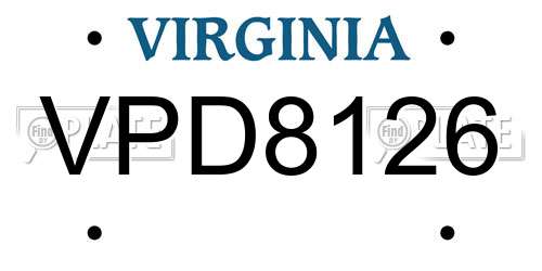 VPD8126 Virginia License Plate
