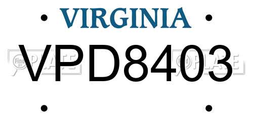 VPD8403 Virginia License Plate