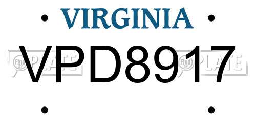 VPD8917 Virginia License Plate
