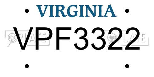 VPF3322 Virginia License Plate