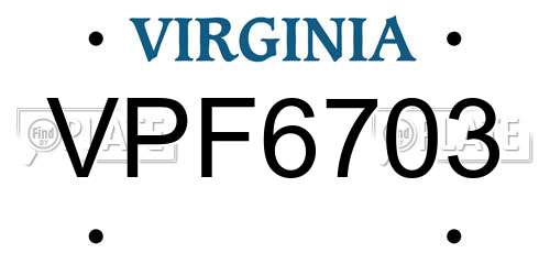 VPF6703 Virginia License Plate