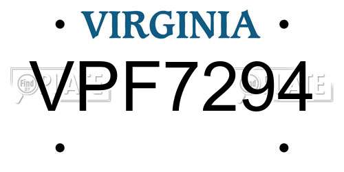 VPF7294 Virginia License Plate