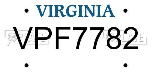 VPF7782 Virginia License Plate