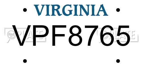 VPF8765 Virginia License Plate