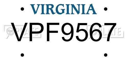 VPF9567 Virginia License Plate