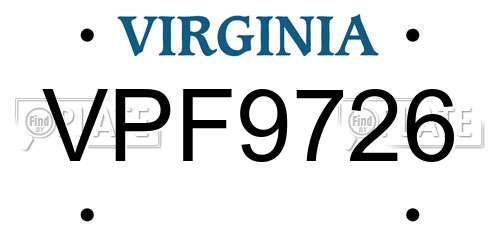 VPF9726 Virginia License Plate