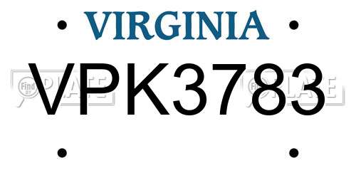 VPK3783 Virginia License Plate