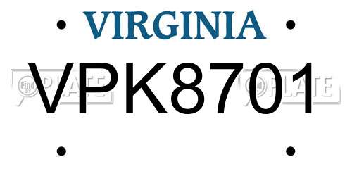 VPK8701 Virginia License Plate