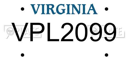 VPL2099 Virginia License Plate