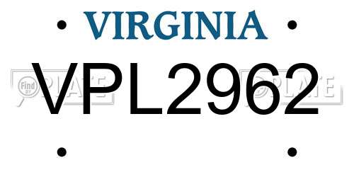 VPL2962 Virginia License Plate