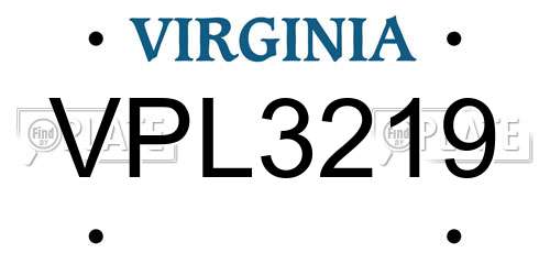 VPL3219 Virginia License Plate