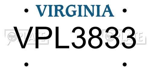 VPL3833 Virginia License Plate