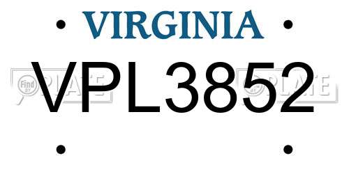 VPL3852 Virginia License Plate
