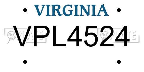 VPL4524 Virginia License Plate