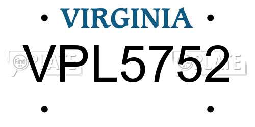 VPL5752 Virginia License Plate