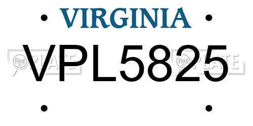 VPL5825 Virginia License Plate