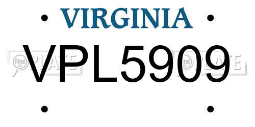 VPL5909 Virginia License Plate
