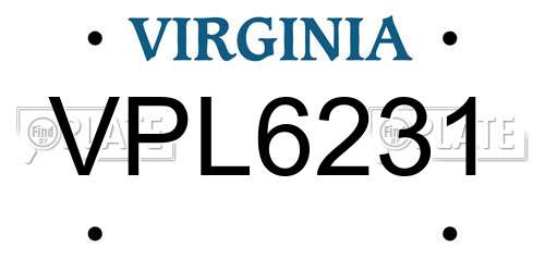 VPL6231 Virginia License Plate