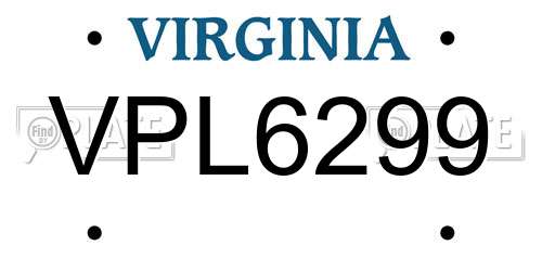 VPL6299 Virginia License Plate