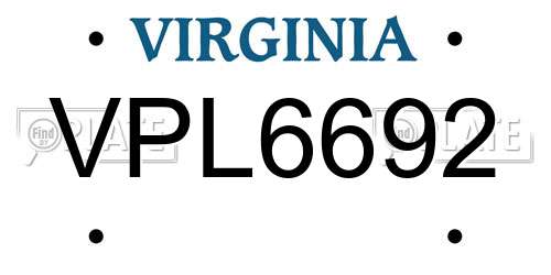 VPL6692 Virginia License Plate