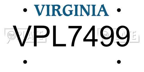 VPL7499 Virginia License Plate