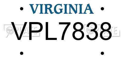 VPL7838 Virginia License Plate