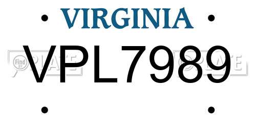 VPL7989 Virginia License Plate