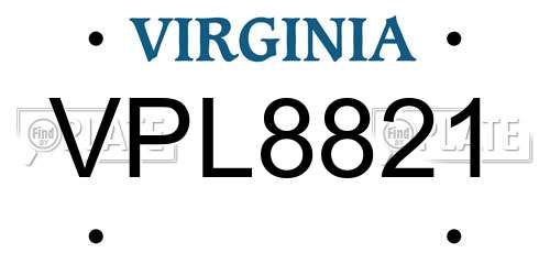 VPL8821 Virginia License Plate